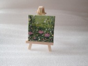 LILIE WODNE obrazek olejny 7x7cm miniatura sztaluga zestaw