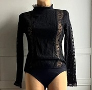 By o la la Wieczorowe i codzienne Czarne bawełniane gipiurowe body M