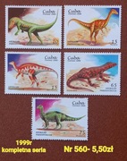 Znaczki fauna:560: dinozaury- Kuba 1999r **