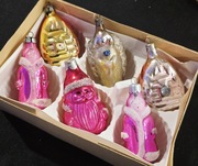 Bombki prl szklane dzwonki 6 szt  kształtki ozdoby choinkowe vintage