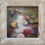 Lilie wodne obraz olejny w drewnianej ramie