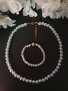 Białe korale PERŁY naszyjnik + bransoletka z literką