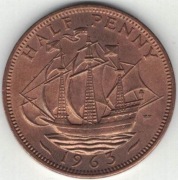 Wielka Brytania half penny 1/2 pensa 1963 - 25,4 mm - nr 1