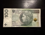 Banknot 100 zł BY5330335, radar, palindrom