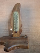 Termometr drewniany retro PRL wys. 16 cm