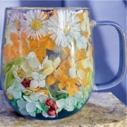 Kubek szklane 250 ml z kwiatami 