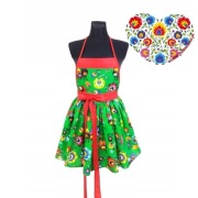 Fartuch kuchenny łowicki jak sukienka folk koguty