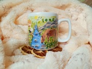 Pejzaż z koniem bocianem źródłem słonecznym ręcznie malowane