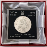 200 kr Szwecja 1992 Gustaw III srebro 925 w etui