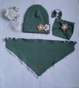 Czapka chusta , opaska i gumka do włosów handmade 