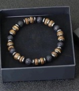 Bransoletka dla mężczyzn. Styl Vintage. Kamień, drewno, metal. Nowa.