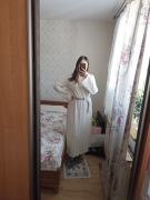 Sukienka sweterkowa maxi, plus size, rozszerzane rękawy, rozcięcie z tyłu