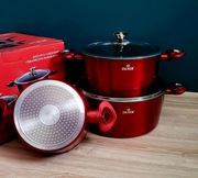 Komplet garnków marmurowych – piękny i solidny zestaw! 3 szt. + 3 pokrywki!