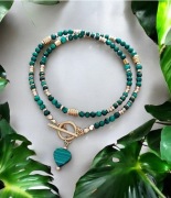 Naszyjnik kamienie naturalne malachit hematyt stal 