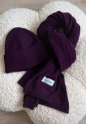 Szal i czapka śliwkowy śliwka fiolet Cashmere 50% kaszmir 50% wełna