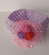 Ażurowa opaska miękka na jesień delikatna z różyczkami piankowymi handmade