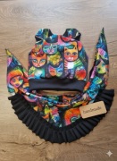 Czapka z chustą handmade nowa w koty z falbaną