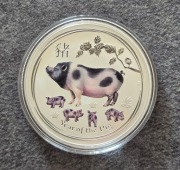 2019 Lunar II Rok świni 1oz kolor 1$