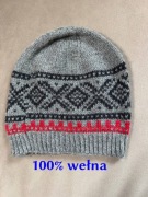 Czapka zimowa 100% wełna, vintage, norweska, rozmiar uniwersalny-igła
