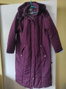 Śliwkowy długi płaszcz przejsciowy damski