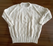 BIAŁY AŻUROWY SWETER DAMSKI RĘCZNIE ROBIONY NA DRUTACH 