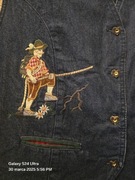 Elegancka niemiecka bawarska kamizelka myśliwska jeansowa M/L Tyrolska. 