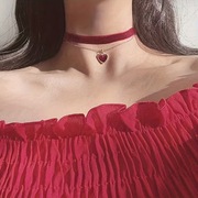 Choker czerwone serduszko + woreczek z organzy