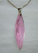 Vintage duży 8cm wisior różowe szkło fasetowane na srebrnym łańcuszku    45