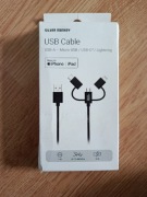 Kabel 3w1 Silver Monkey MFi – Lightning / USB-C / Micro-USB 1m