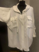 Italy Moda bluzka koszulowa narzutka tunika kaptur wiskoza oversize duża