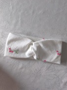 Nowa opaska prążek turban szeroka wisienki na ecru 