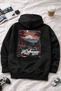Czarna bluza z kapturem JDM Nissan Skyline GTR | auto + góra Fuji 