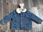 Kurtka katana niemowlęca chłopięca jeansowa 74 ocieplana futerko kożuch 