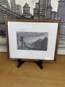 Stara rycina XIX w. – Bornhofen & Ruins of the Brothers – Tombleson