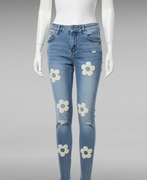 Jeansy Damskie Premium Denim Push up, kwiatowe aplikacje XS,S,M,L,XL