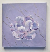 Obraz Kwiat, złoto i widoczna struktura farby, 30x30cm