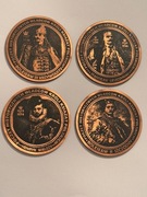 Poczet . Fi 50 mm. Zestaw 4 medale. Miedź patyna. Gyges