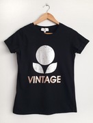 Koszulka T-shirt Połyskujący Nadruk Napis Vintage Front Print Czarna Y2K S