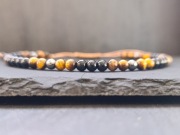 Męska bransoletka z hematytem, onyksem i tygrysim okiem - handmade 