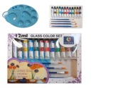 farby do szkła 12 kolorów + 4 pędzle + paleta malarska zestaw