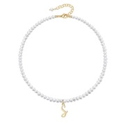 TINGN Naszyjnik z perłami i literą C, pozłacany 14K, regulowany choker