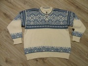 DALE OF NORWAY sweter męski kremowy niebieski norweski wzór 100% wełna_ XXL