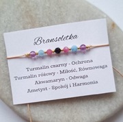 Bransoletka z kamieni naturalnych talizman turmalin Akwamaryn ametyst 