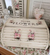 Chlebak drewniany vintage duży róże 