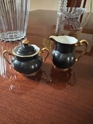 PORCELANA SYGNOWANA CUKIERNICA I MLECZNIK CZARNY ŻE ZLOTYM