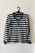 Granatowo-biała bluzka damska w paski, bawełna, XS
