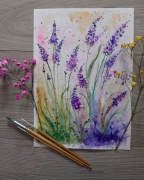 "Fioletowa cisza" - Akwarela ręcznie malowana