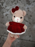 Ręcznie robiona maskotką, miś w sukience dla dziewczynki Handmade 