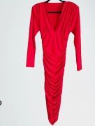 Sukienka Norma Kamali Czerwona M/38 Midi/Maxi Modelująca Klepsydra Wesele