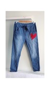 Włoskie jeansowe spodnie gnieciuchy serce r U